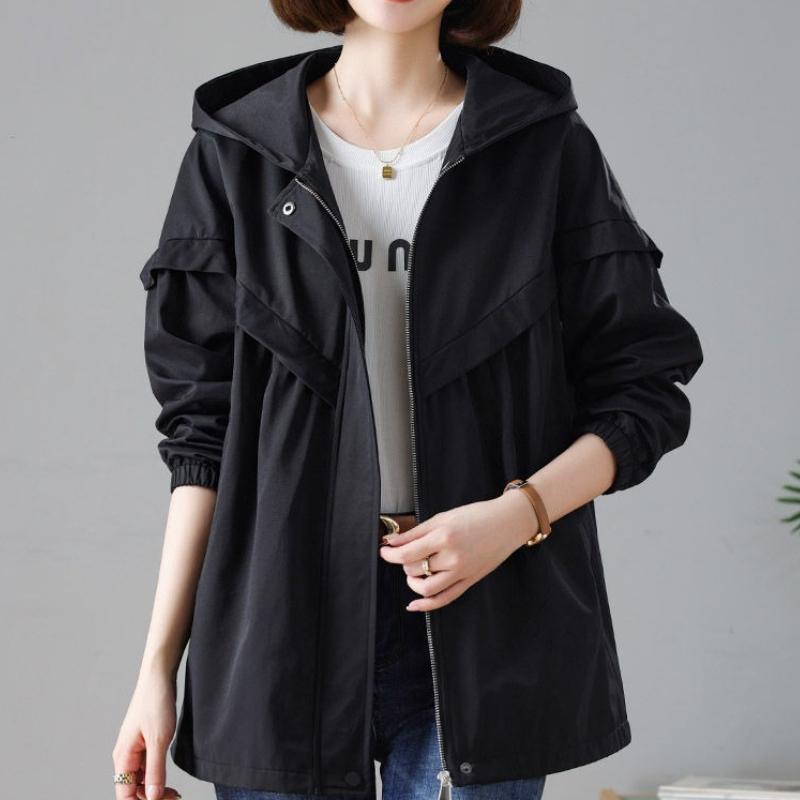 trench coat women's spring and autumn Korean version casual versatile large size loose hooded medium and long jacket women's clothing