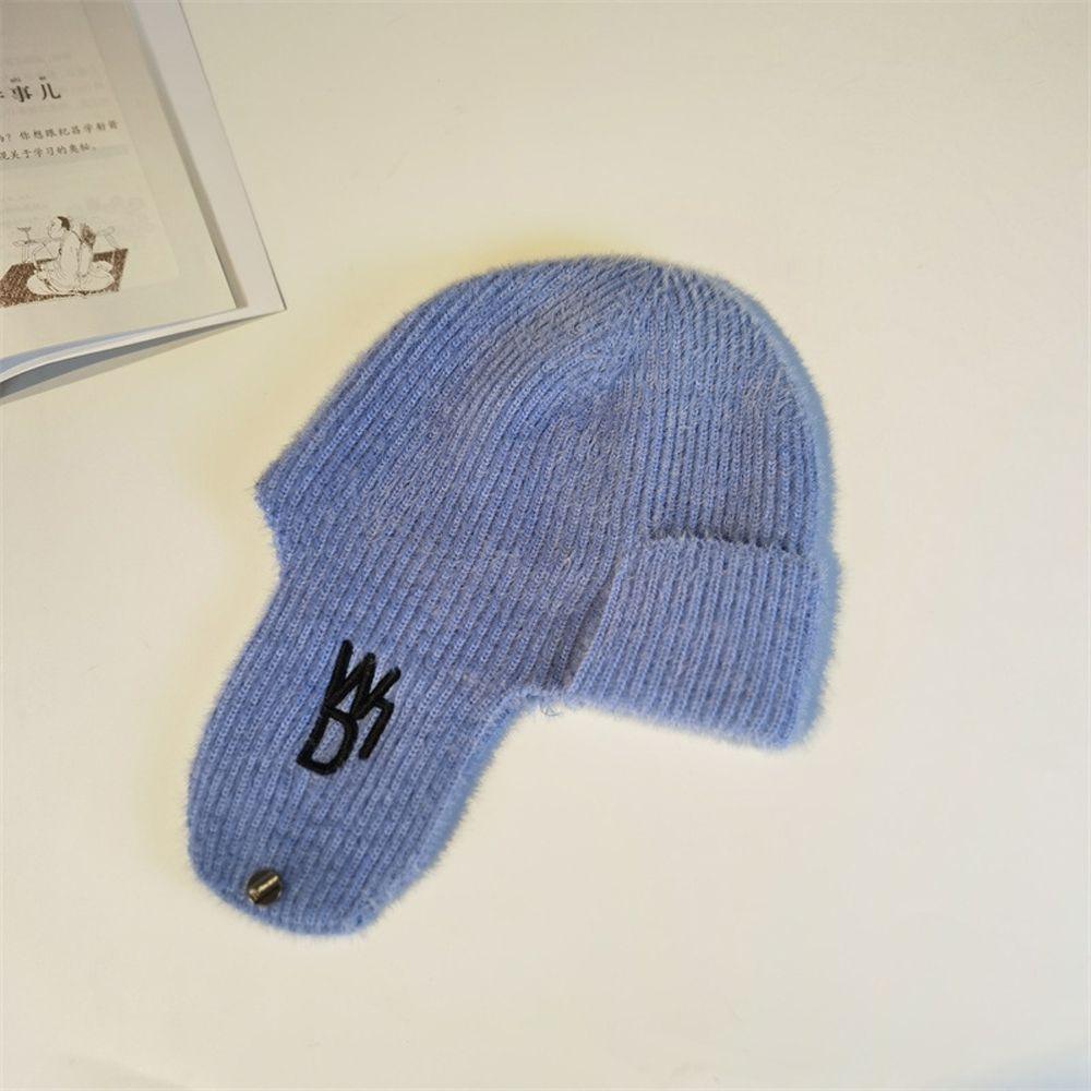 

Кепки Ветрозащитные Вязаные С Буквой Шапки С Наушниками Женские Шляпы Корейские Шапки-Бини Шляпы Шляпа С Наушниками синий