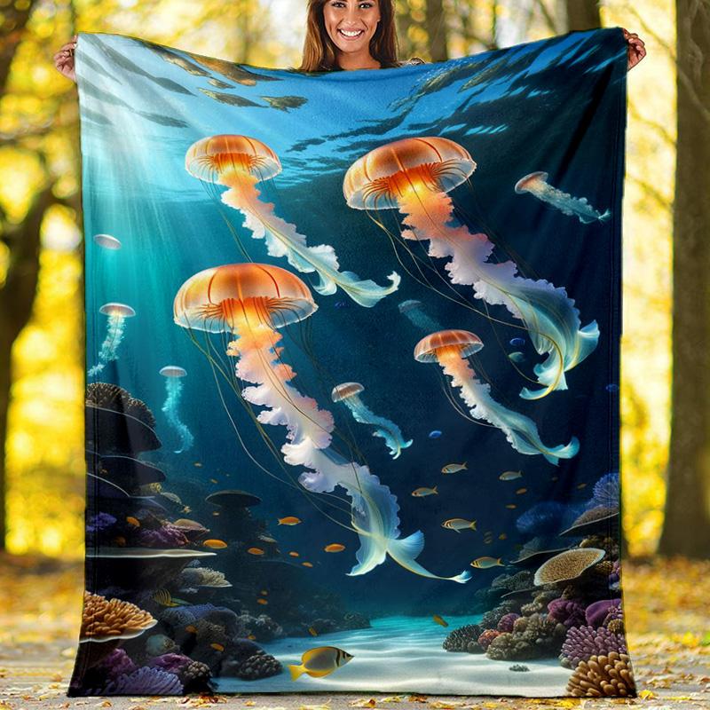 

Флисовое одеяло с медузами из глубокого моря, Плед с морской жизнью 80cm x 120cm