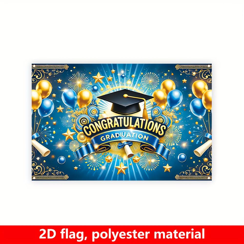 A banner for the graduation season party  featuring a graduation theme and celebrating graduation. Polyester