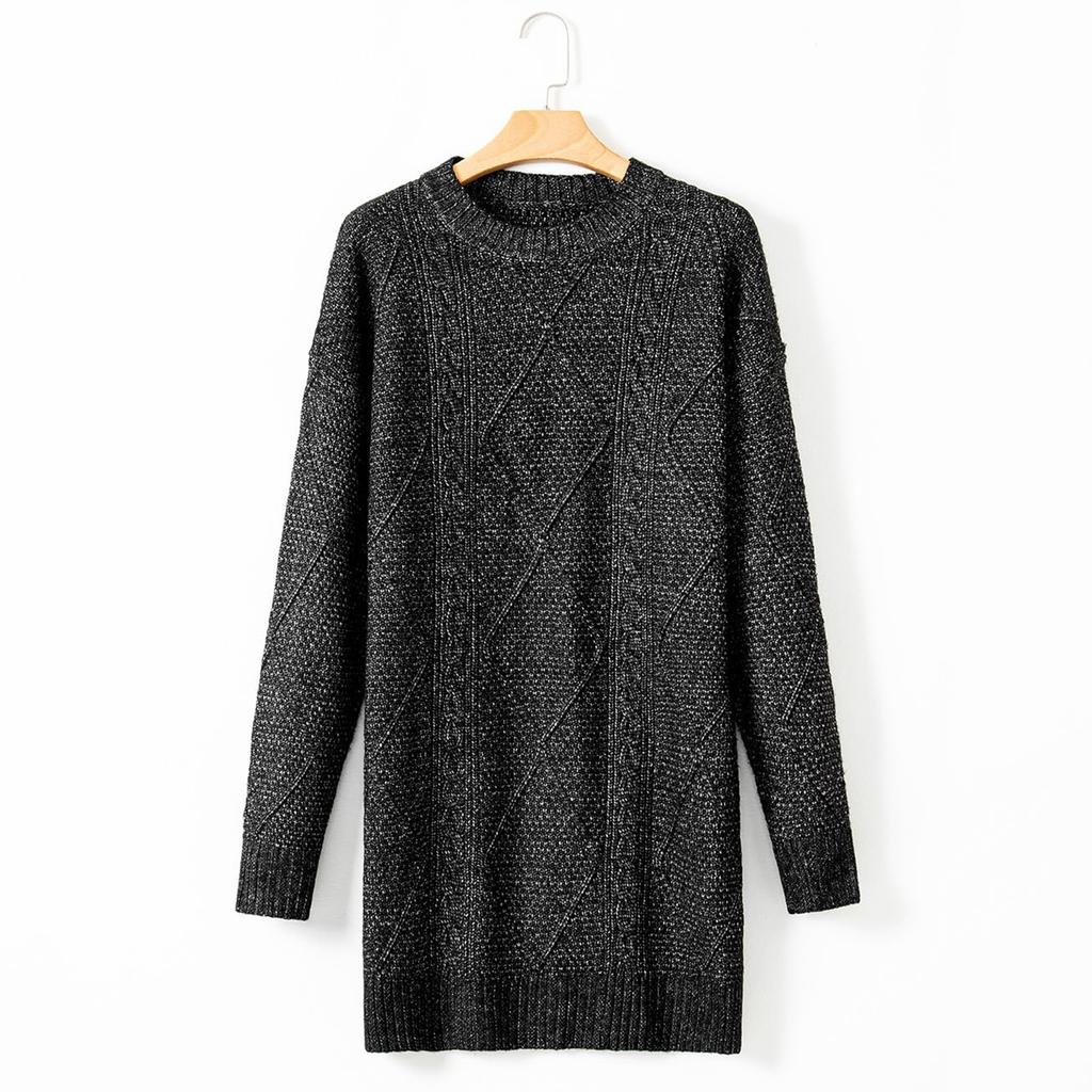 Damen Faules Und Lässiges Strickkleid Mit Modischer Zopfmusterstruktur, Knielanges Kurzes Kleid