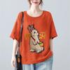Tops for Women Cotton Summer Large Size T-shirt Round Neck Loose Rabbit Printed Casual Pullover T-shirt Top
