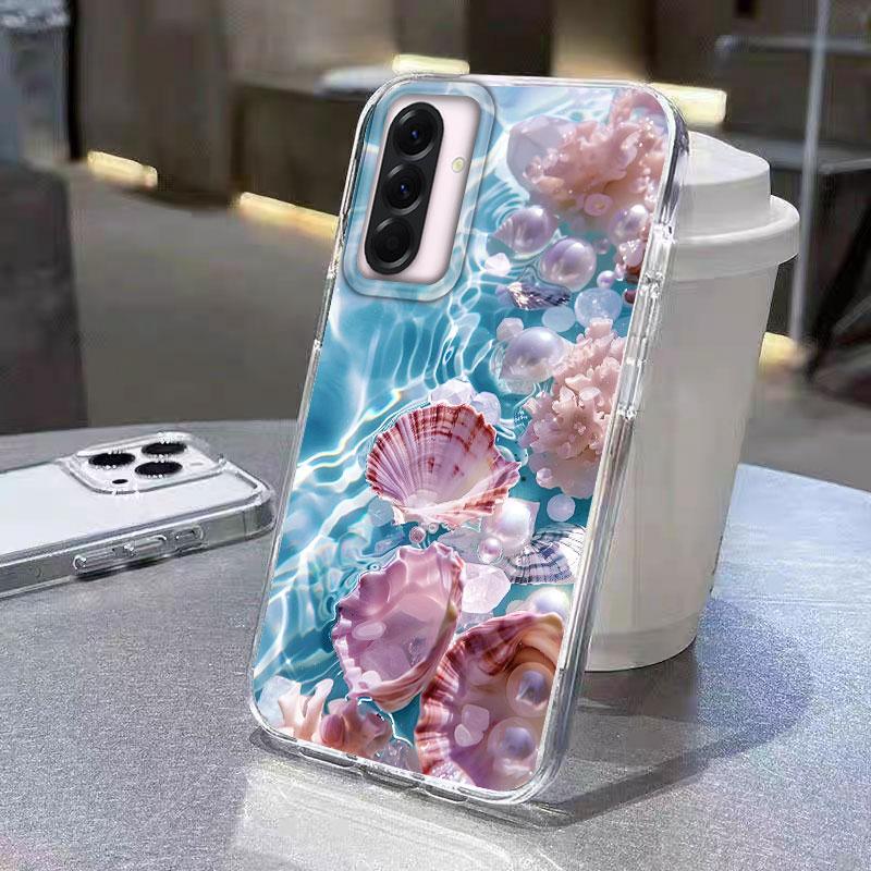 

For Samsung Galaxy A56 A16 A26 A36 A06 A55 A35 A25 A15 A12 A32 A22 A14 A54 M22 M12 5G Blue Ocean Shell Ocean Animals Phone Case Galaxy A52