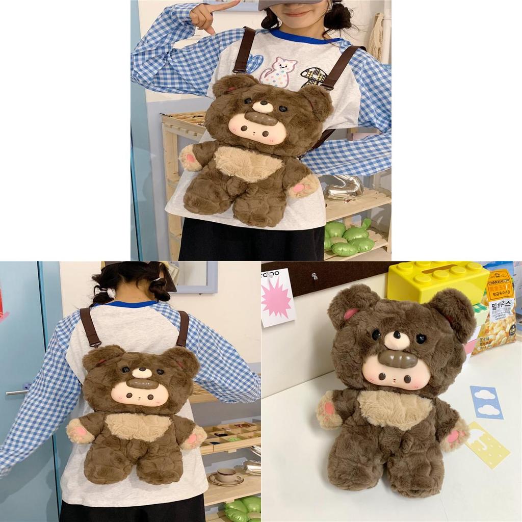 Plush Bear Backpack For Girls With Zipper Closure And Daypack Style