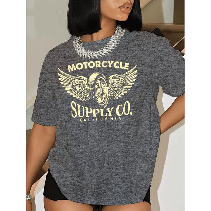 Summer Women's Plus Size MOTO Printed Pure Cotton Loose Casual Round Neck Short Sleeved T-Shirts Women’s