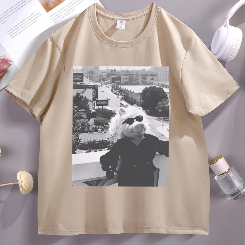 Miss Piggy Graphic Tee Funny Printed Tshirt Oneck Short Sleeve Tops Summer Loose Soft Breathable T Shirt Unisex Streetwear