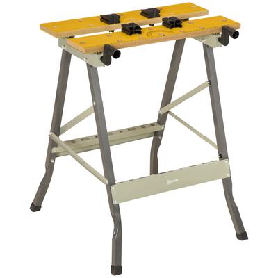 4-in-1 Work Bench, Folding Clamp Table W/ 4 Adjustable Clamping Pegs for DIY Home Garage, Grey
