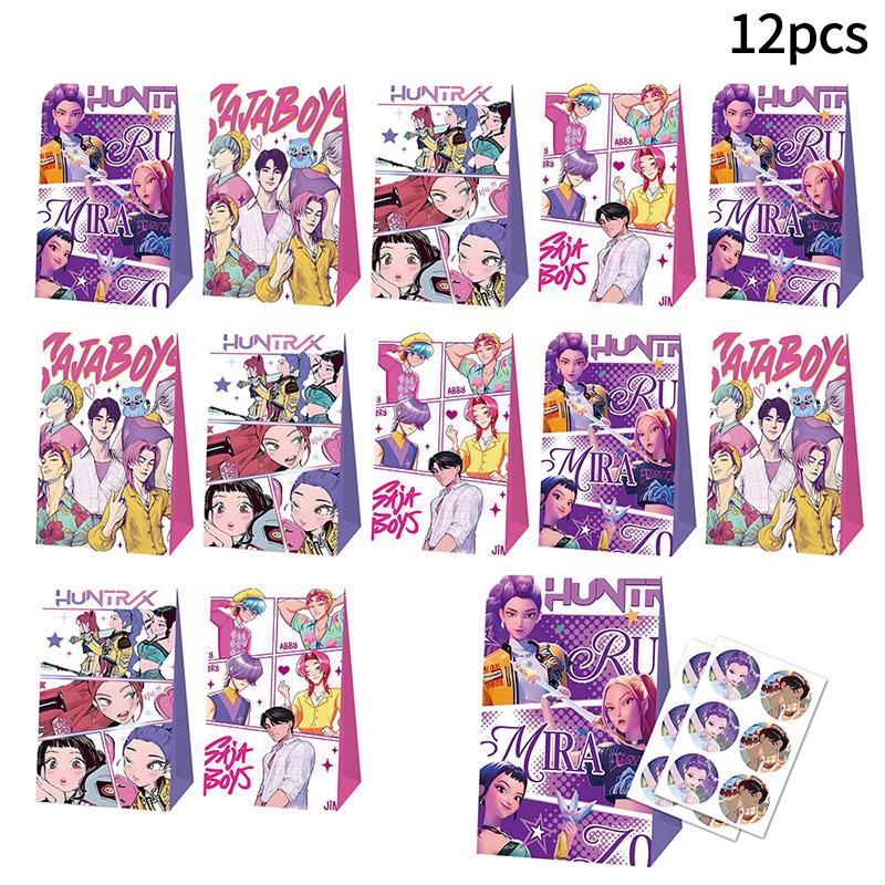 12 Stück/Set Dämonenjäger Süßigkeiten Papiertüte Kraftpapier Handtasche Kpop Party Papier Geschenktüte Kinder Geburtstagsfeier Geschenke Verpackungsbeutel