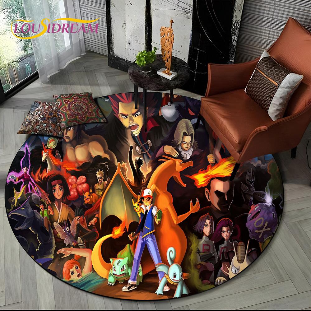 26 Style Cartoon Pokemon Cute Pikachu Round Area Rug,Carpet for Living Room Bedroom Sofa Playroom Decor,kids Non-slip Floor Mat