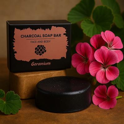 2x Activated Charcoal Soap Bar, Geranium 85g