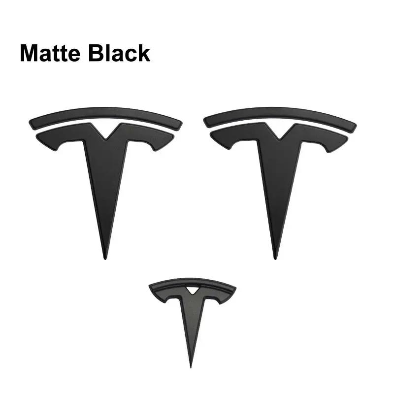 ZFX1 3pcs Car Front Rear Emblem Sticker Black for Tesla Model 3 Model Y Tail Box Auto Steering Wheel Decoration Modified Accessories