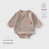 Infant Pure Cotton Long Sleeve Bodysuit with Off-Center Placket - Newborn Spring Romper