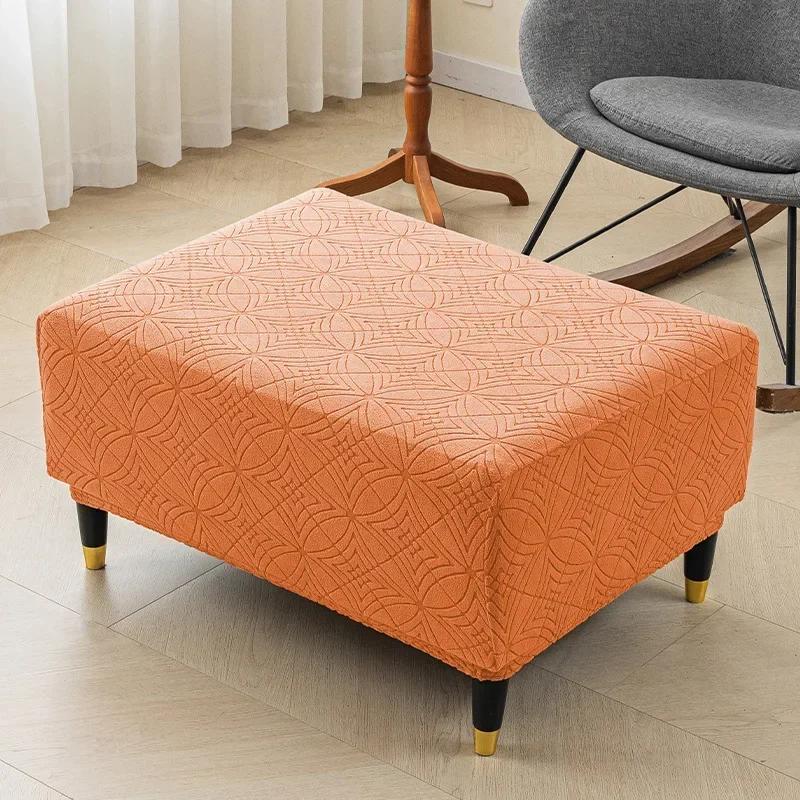 Thickened Velvet Ottoman Stool Covers Washable Square Living Room Sofa Footrest Protector Elastic All-inclusive Furniture Covers