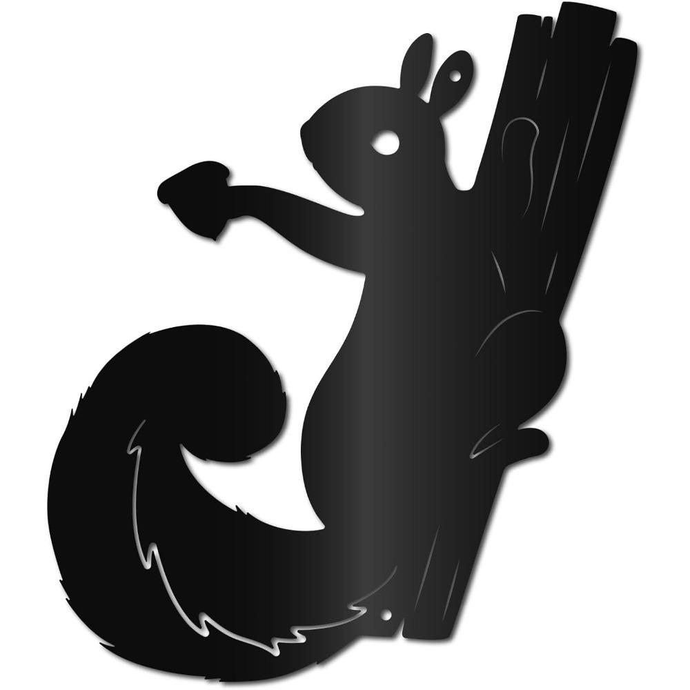 Metal Squirrel Wall Decor Animal Sculpture on Tree Branch Black Art for Home Office Living Room Bedroom Indoor Outdoor Decoration 11.8x10Inch