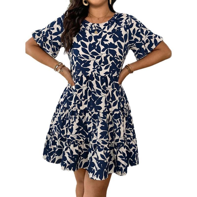 Новое летнее платье большого размера с принтом - Платье большого размера с оборками и свободным кроем для расслабленного летнего образа XL чёрный