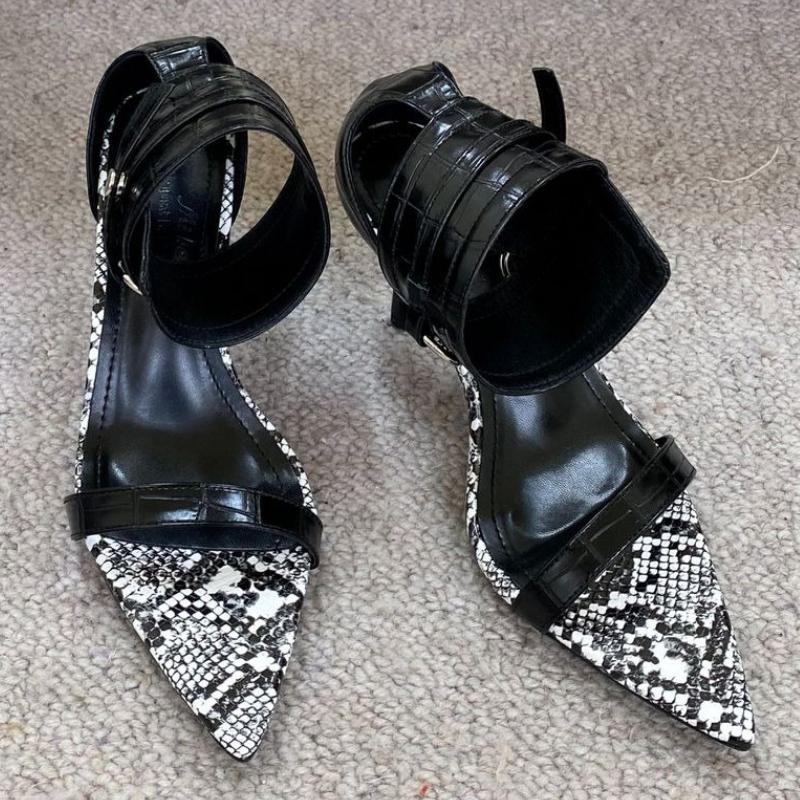Fashion New Snake Design Brand Sandals Women Fashion Pointed Toe Metal Decoration Thin High Heel Sandal Sexy Nightclub Pole Dancing Shoe
