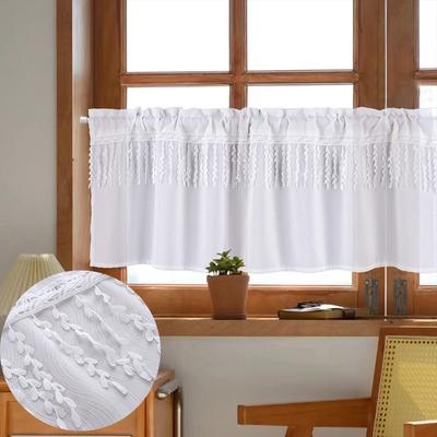 Small Fresh Dark Stripes Are Opaque To Light, People Wear Poles, Short Curtains, Willow Leaf Strips Splicing Short Curtains
