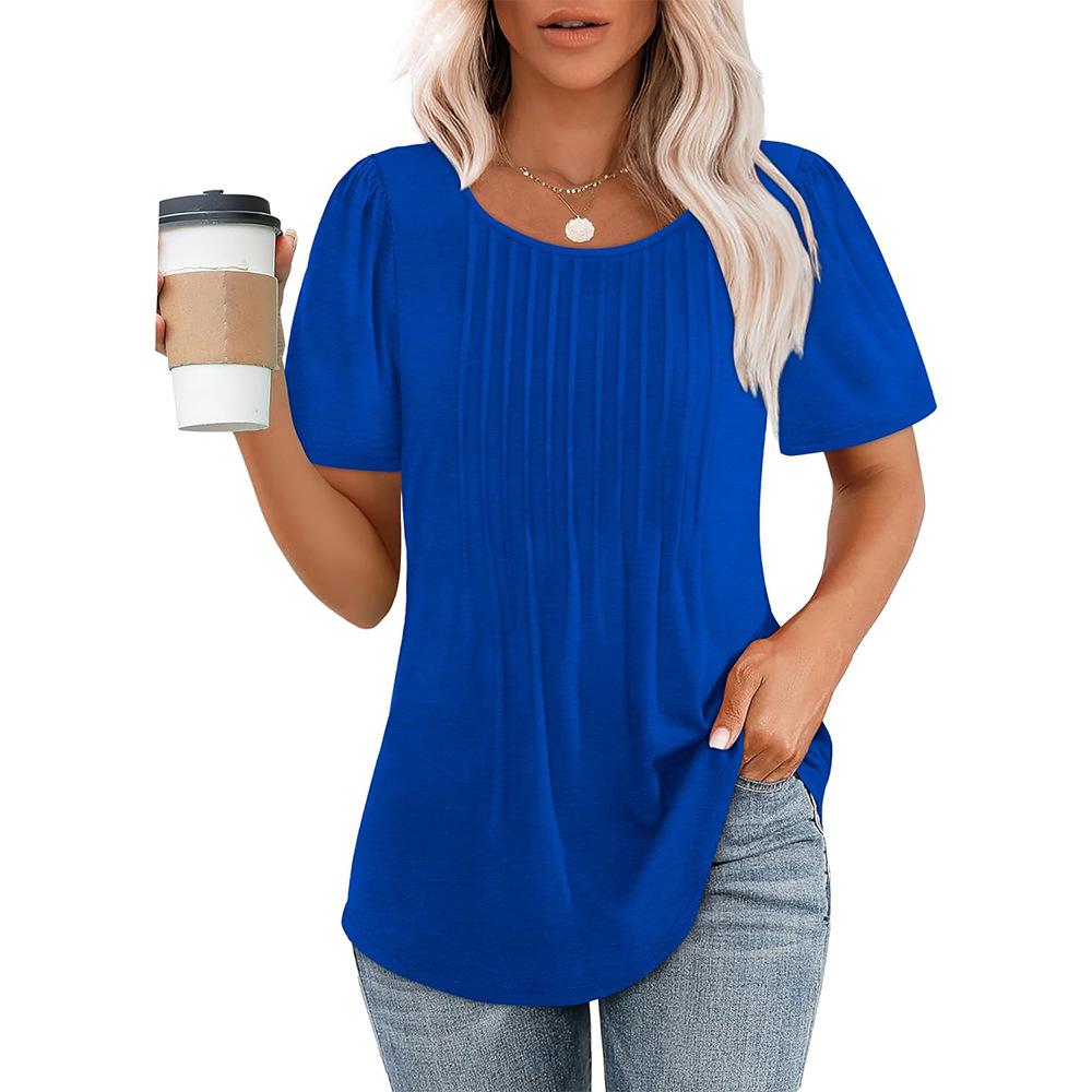 

Pleated Round Neck Short Sleeve Women s T-Shirt - New 2024 European & American Style Large