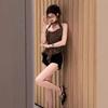 Hong Kong style retro chic leopard print neck sling vest women's summer high street American hottie backless short top