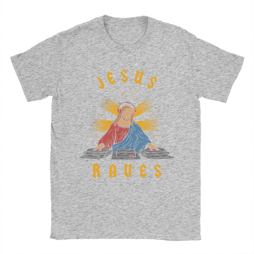 Jesus Raves TShirt Beach Novelty TShirts Mens Cotton O Neck Plus Size Clothes ShortSleeved Y2K Funny Tops