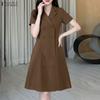 Women Casual Turn Down Collar Short Sleeve Daily Commute Dress