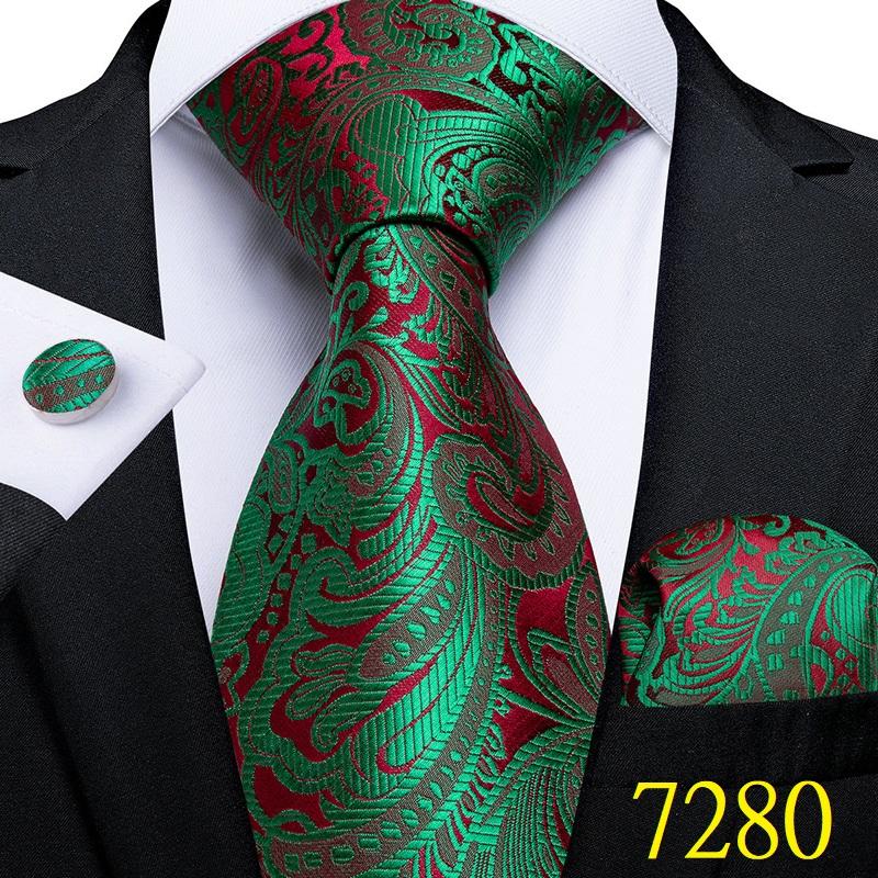 Set Cravatta Natalizia Uomo DiBanGu Con Fazzoletto E Gemelli, Babbo Natale Verde, Confezione Regalo Inclusa, Taglia Unica