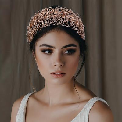 Exquisite Golden Silvery Rhinestone Headwear Handmade Chain Wide Hair Band Elegant Bridal Hair Accessories