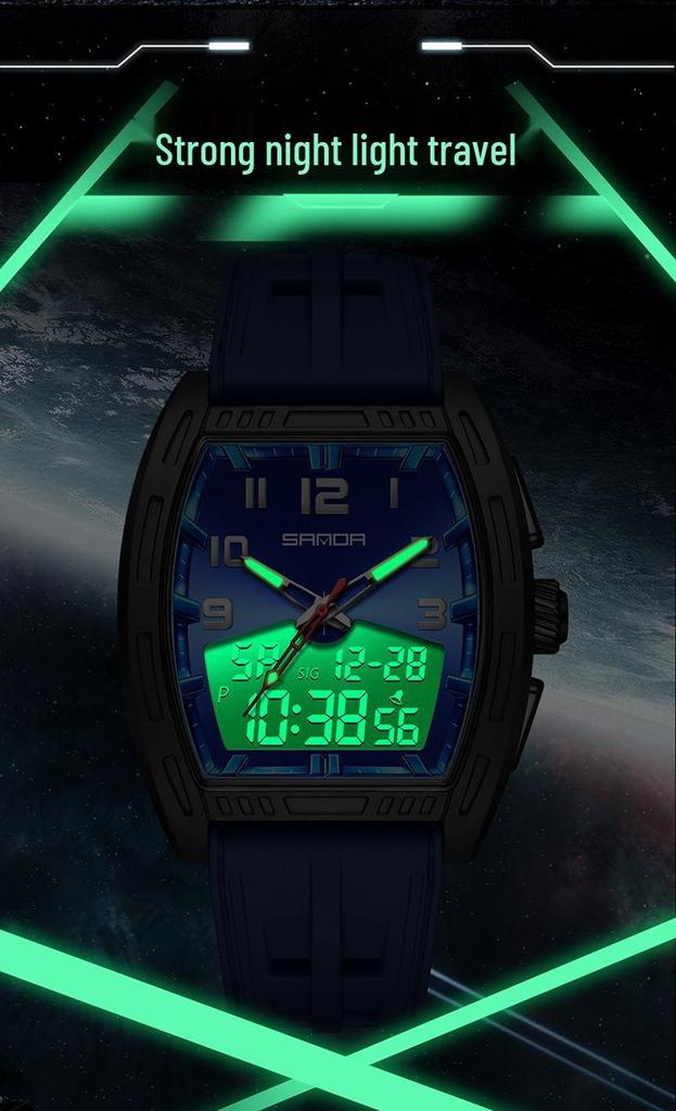 SANDA Men's Waterproof Luminous Sports Watch - Countdown & Multifunctional Barrel-Shaped Electronic Watch with Large Dial