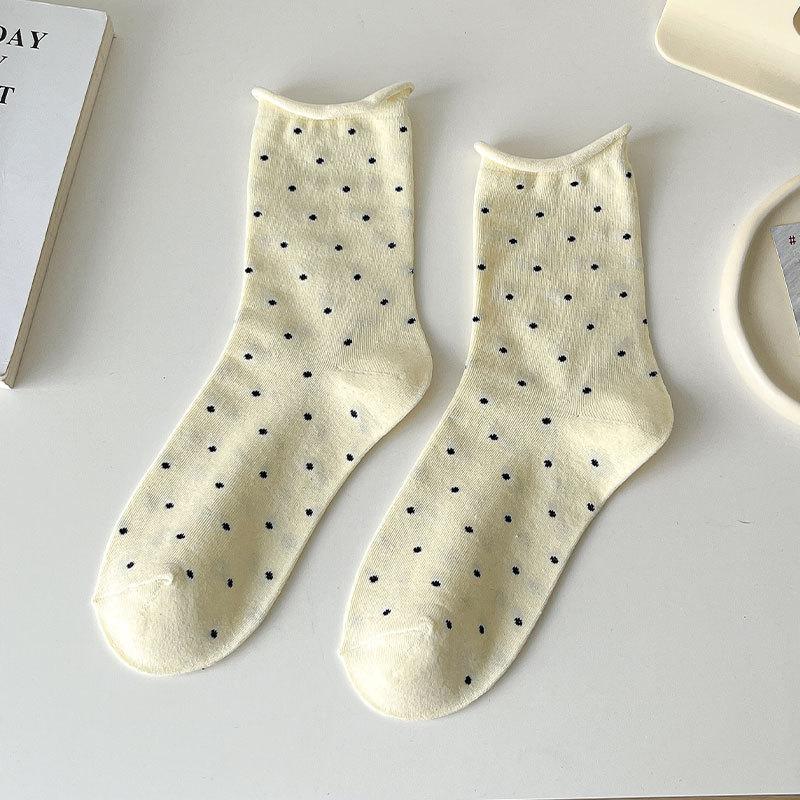 Women's Summer Thin Style All Kinds of Polka Dot Curled Rim In The Tube Pile Pile Cotton Socks