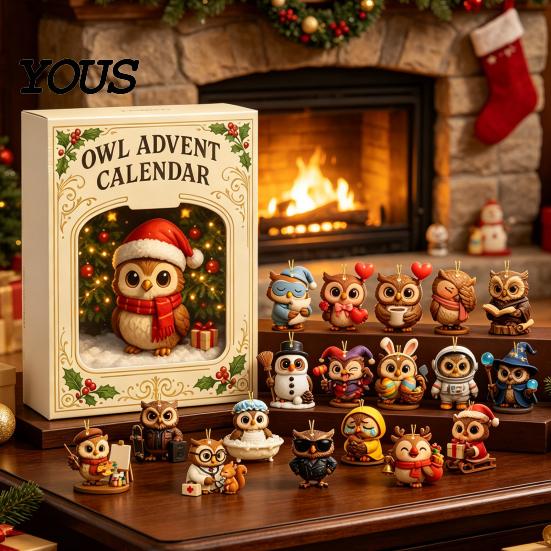 Creative Christmas Countdown 2026 Owl/Dog Advent Calendar, 24 Days with Mini Animal Decorative PVC Miniatures Figurine Ornaments, Collectible Figures