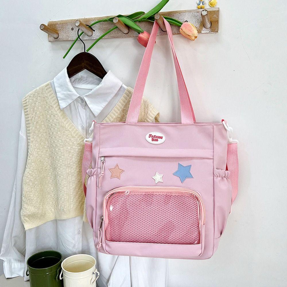 Solid Color Japanese Tote Bag Badge Display Student School Bag Fashion Canvas Crossbody Bag  School
