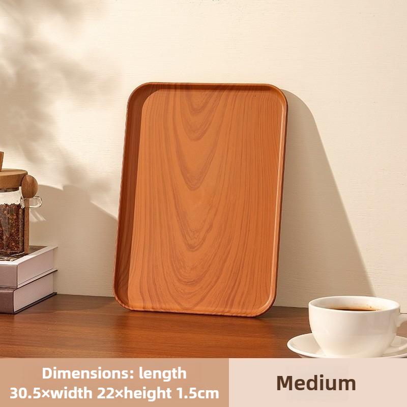 Rectangular Wood-Grain Plastic Serving Tray-Multi-Purpose Storage Plate for Home &Commercial Use,for Water Cups,Cakes & Desserts
