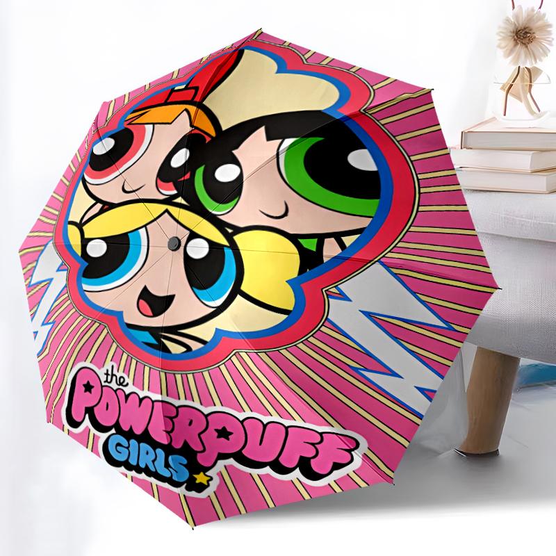 The Powerpuff Girls1 Print Automatic Umbrella, 8 Rib Iron Frame, Plastic Handle, Suitable for Outdoor Travel &Daily , Ideal Gift