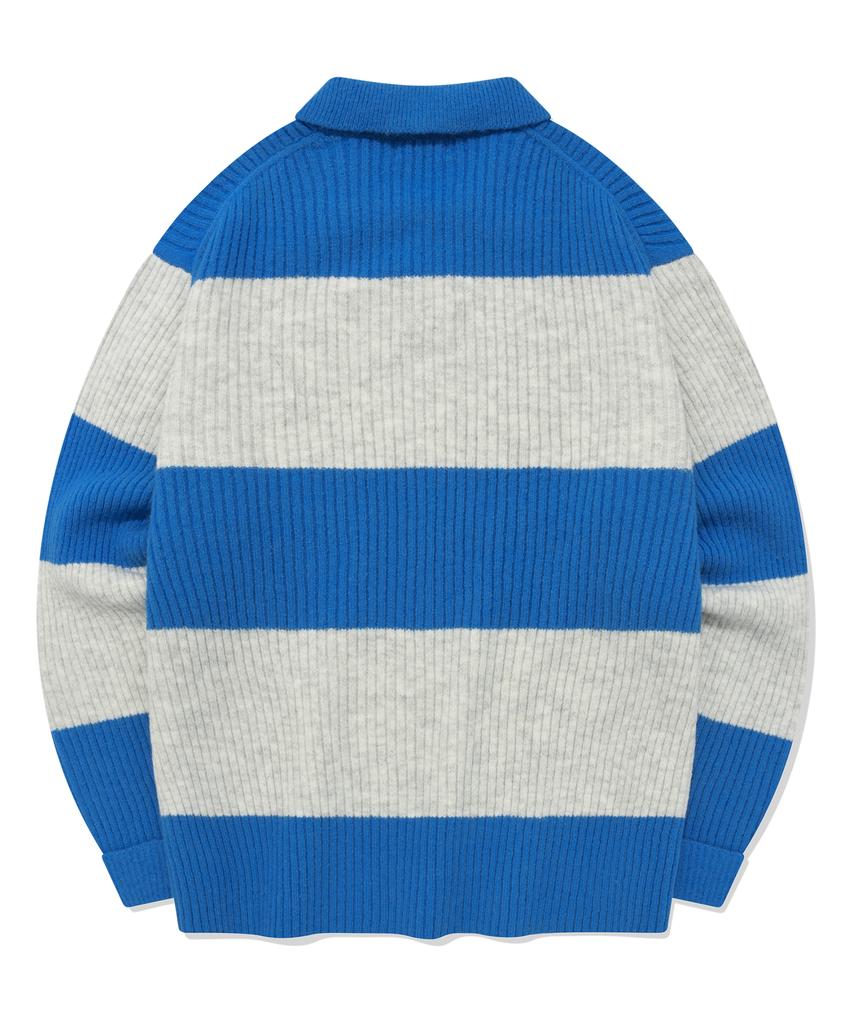 COVERNAT Color Block Stripe Collar Knit Blue