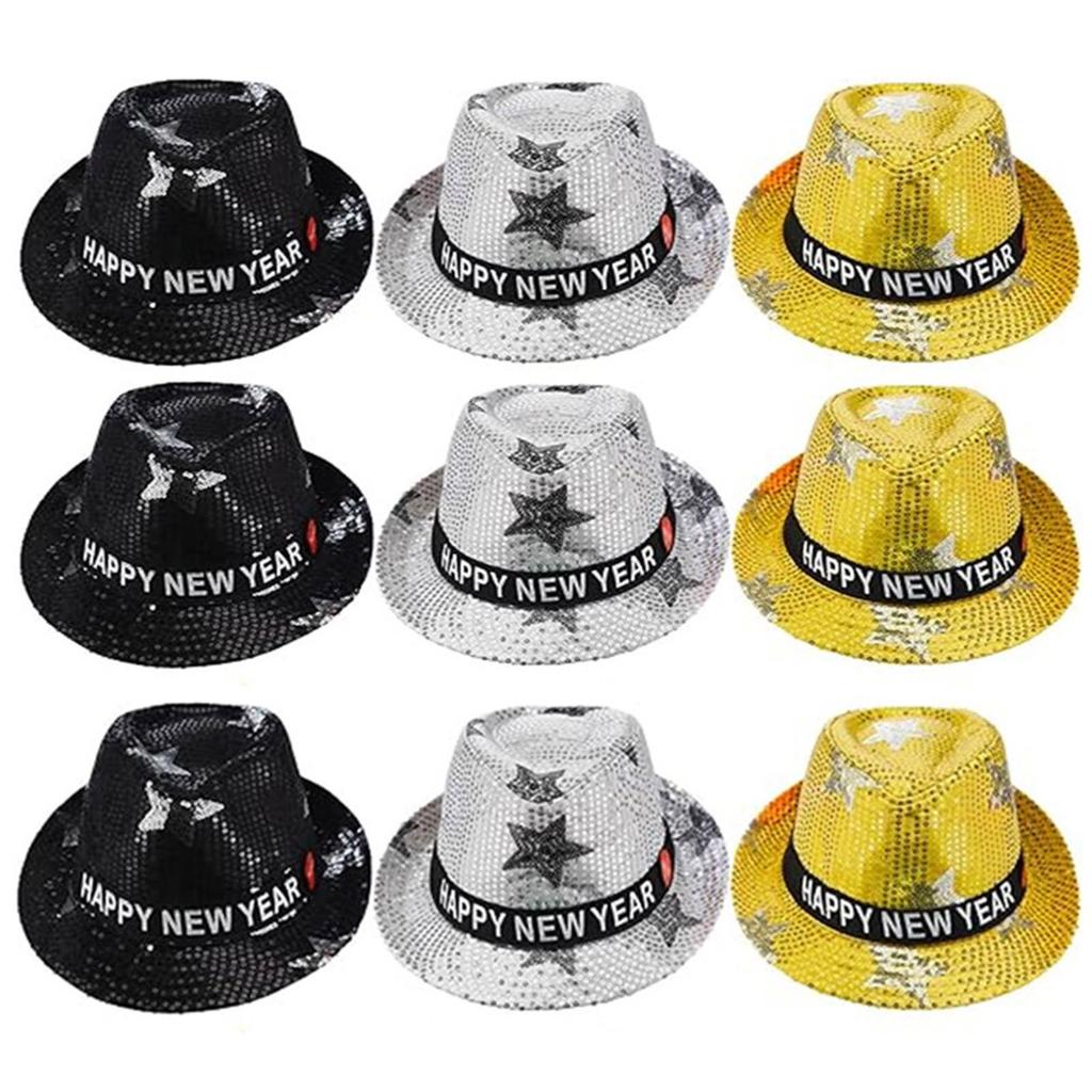 Flashing Sequins Hats with Star Happy New Year Hats With LED Lights And Sequins Perfect For Men And Women Party Supplies