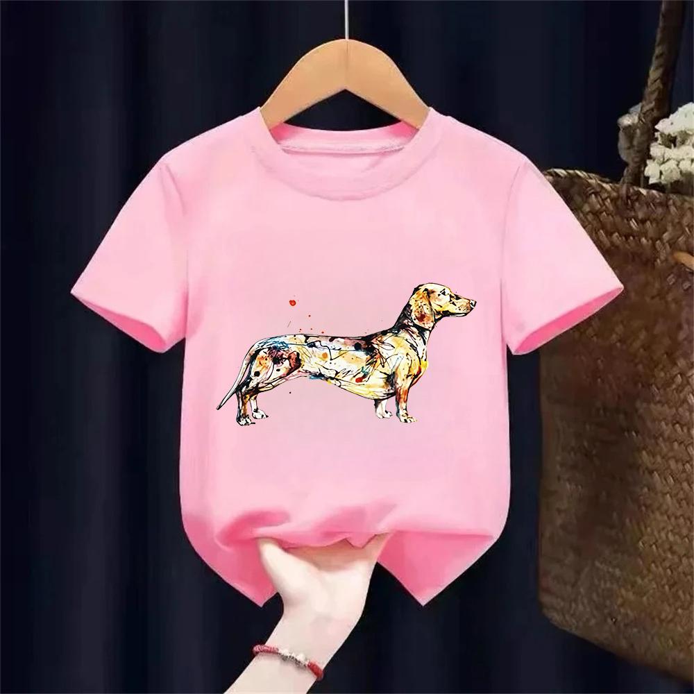 Dachshund Teckel Funny Cute Dog Animal TShirt Kid Girls Short Sleeve Summer Fashion Tshirt Casual Fashion Tee Shirt ONeck Tops