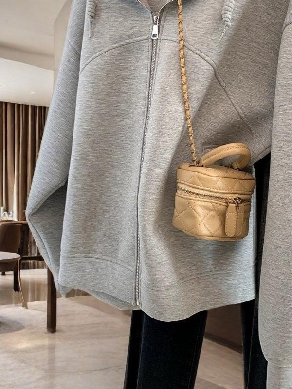 Plus Size Grey Hoodie Cardigan - Korean Style, Casual & Loose for Spring/Fall