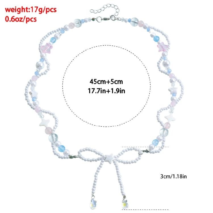 Delicate Chic Collarbone Chain Beautiful Beaded Necklace with Bowknot Pendant