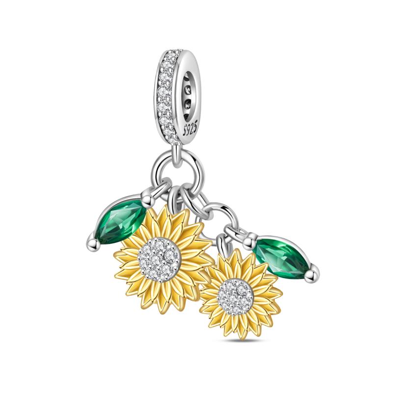 925 Sterling Silver Yellow Flower Sunflower Pendant House Owl Beads Slippers Bag Charms Beads Fit DIY Silver Bracelets Jewelry