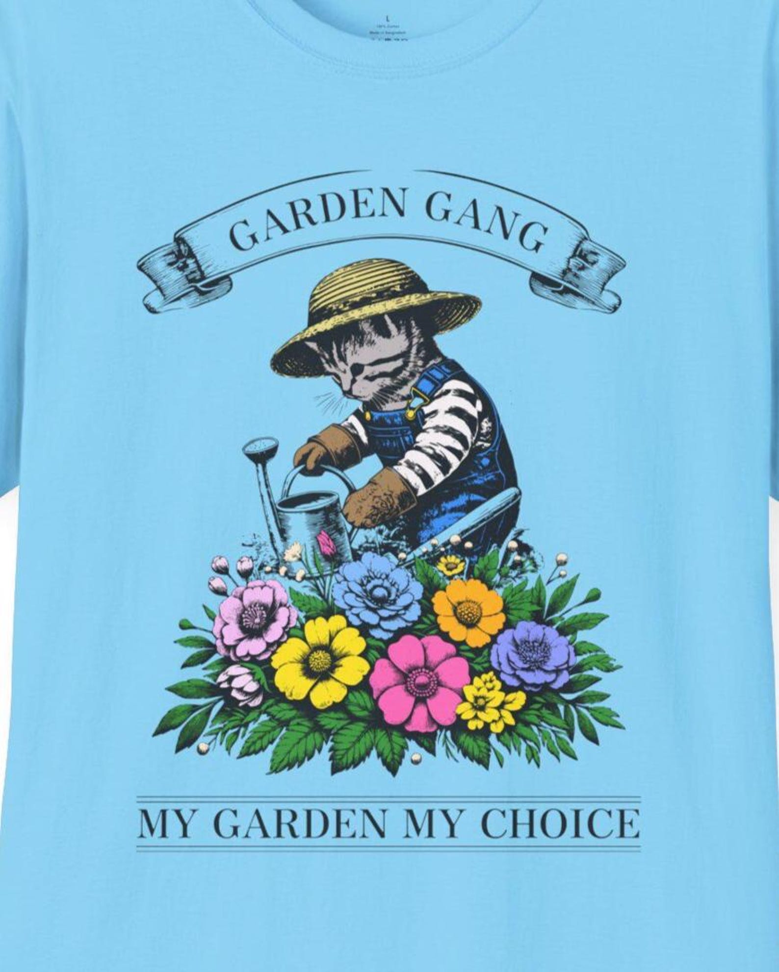 Vintage Gardening Kitten T-Shirt: Floral Garden Gang Fan Gift S