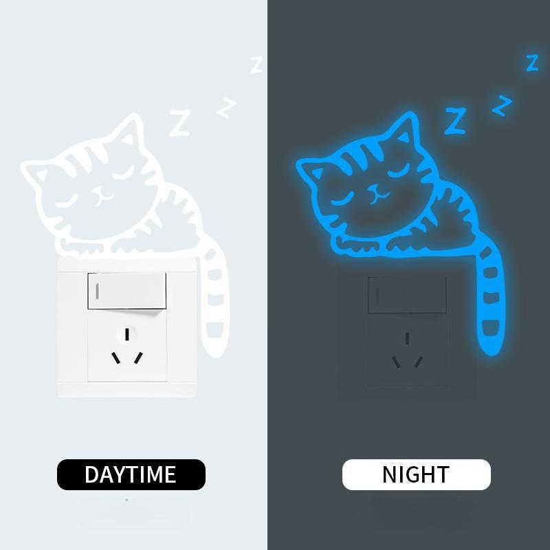 Personalized Cat Luminous Three-color Switch Stickers Home Decoration Wall Stickers Children's Room Luminous Switch Stickers
