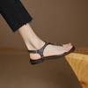 Fashion NEW Summer Women Sandals Split Leather Shoes for Women Open Toe Low Heel Shoes Retro Rivet Tassel Sandals Buckle Strap Flip-flop