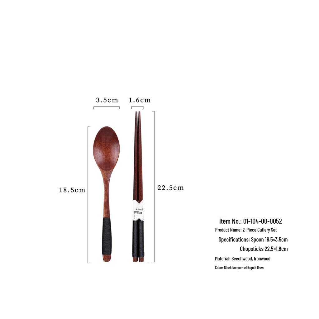 Japanese Korean Wooden Spoon & Chopsticks Set - Portable Tableware for Soup, Rice, and Serving.