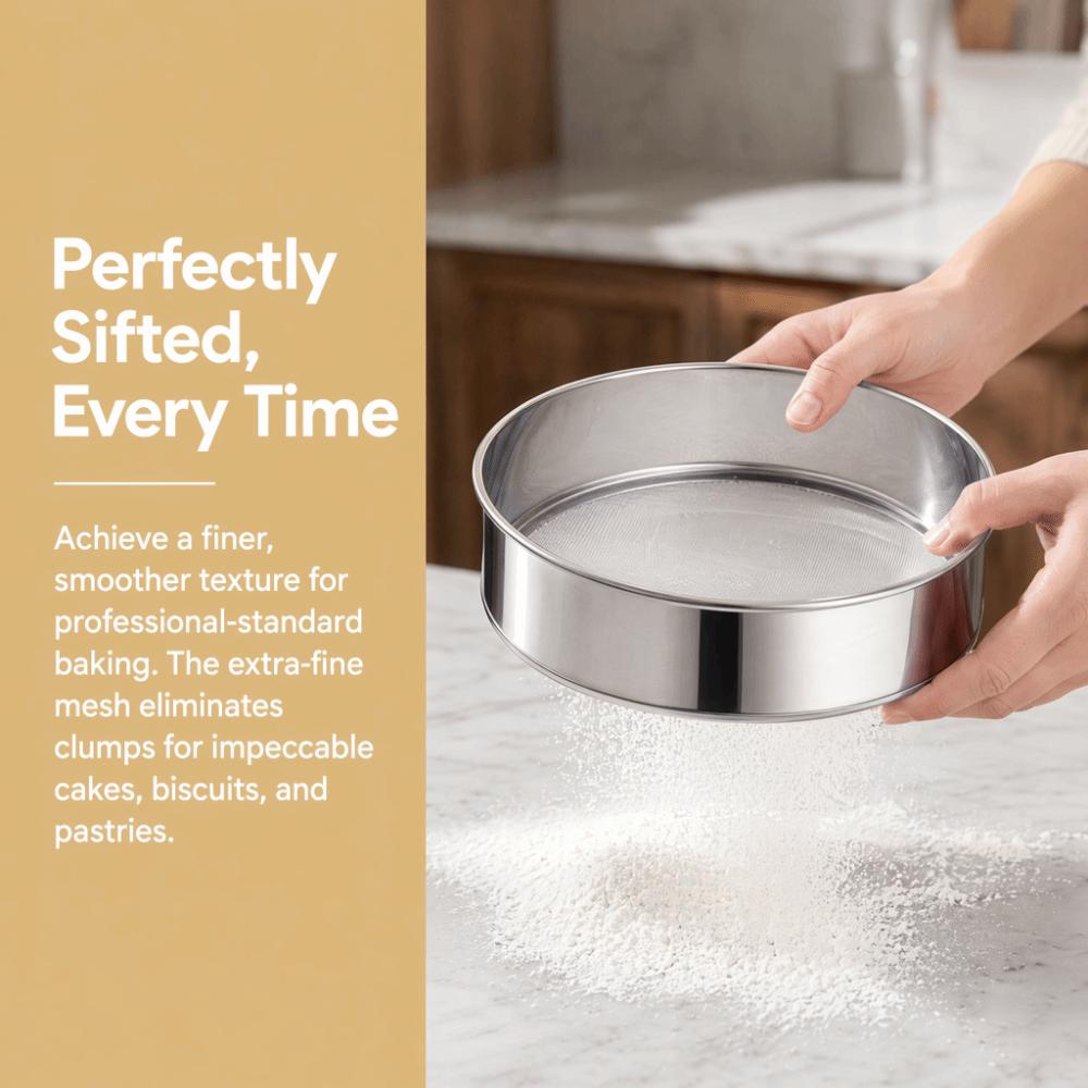 Round Stainless Steel Flour Sifter Stainless Steel Manual Flour Sifter  Baking Prep
