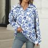 Women's Summer Fashion Casual  Printed V-Neck Long Sleeve Shirt Top