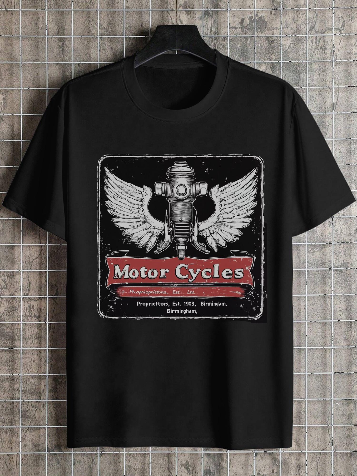 1pc Vintage Motorcycle Emblem Silver Piston Spark Plugs Wings T-shirt XL
