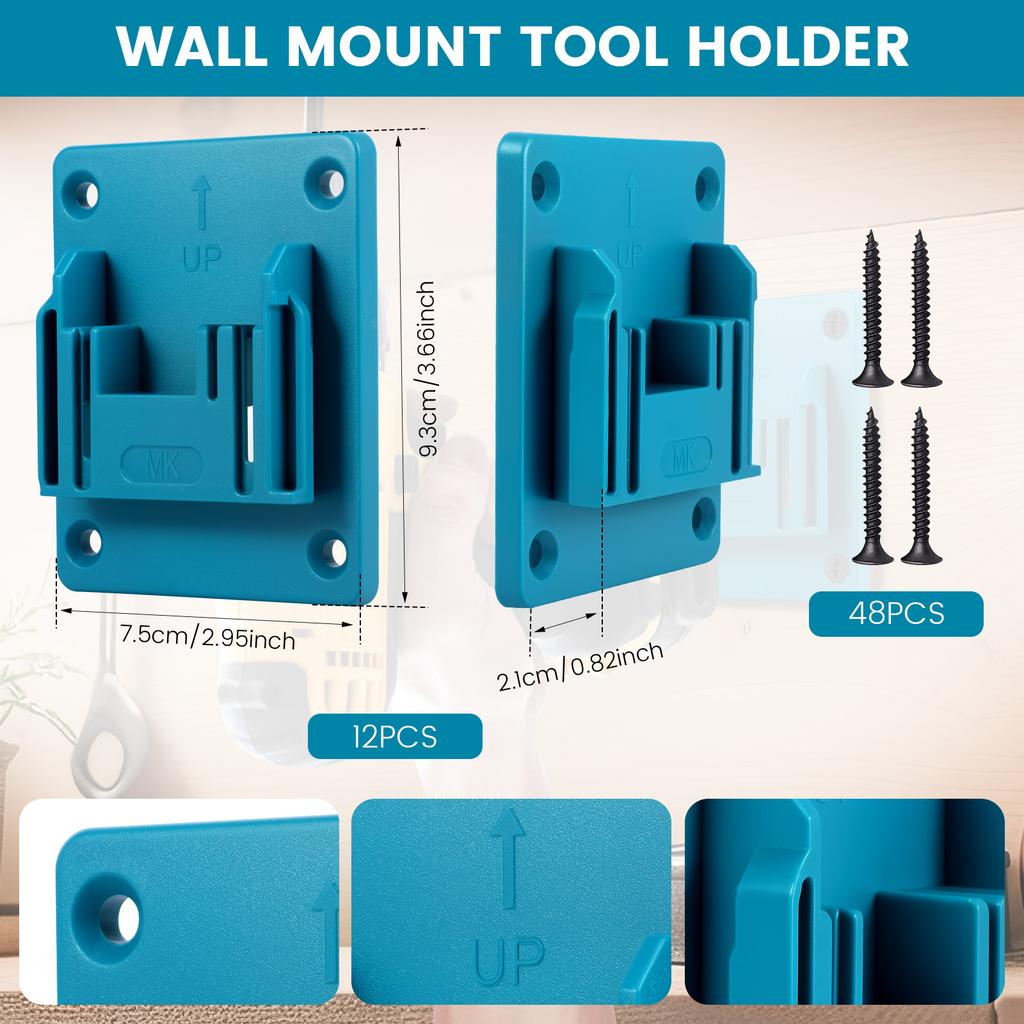 12PCS Tool Holder Wall Mount For18 V Power Tool Drilling Tools Holder Machine Holder with 48 Screws for Workshop Storage