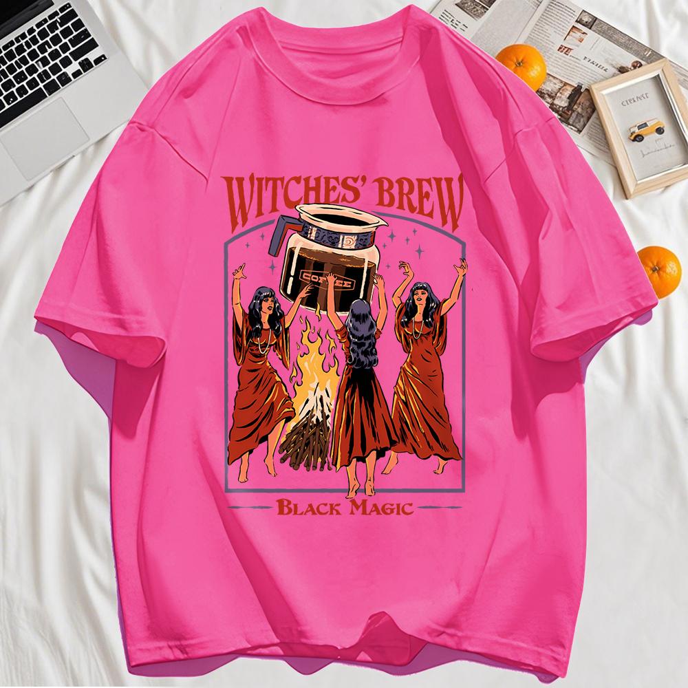 Witches Brew Black Magic Print Retro Top Unisex Cotton Hip Hop Tshirts Summer Comfortable T Shirt Loose Sport Clothes