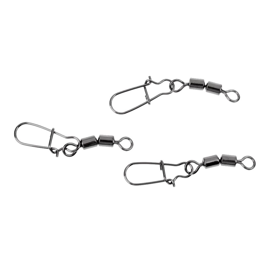 3 Pieces Fishing Bearing Rolling Swivel Metal with Snap Solid Rings Lure Connector Tackle