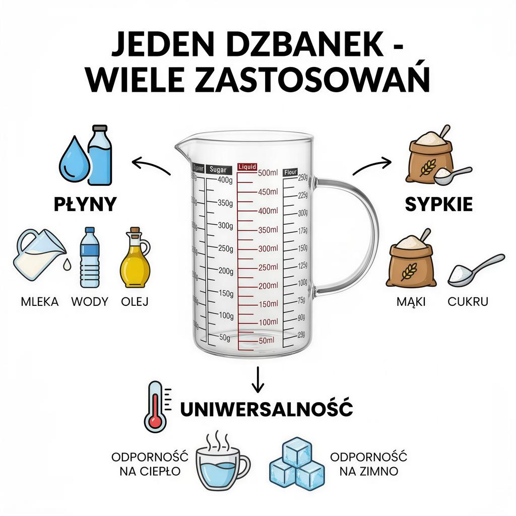 KITCHEN MEASURING JUG 500 ml HEAT-RESISTANT WITH MEASURING GRADUATION GLASS